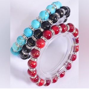 27610 Six Pack 10 mm Poly Ball & Rhinestone Bezel Bracelets Wholesale